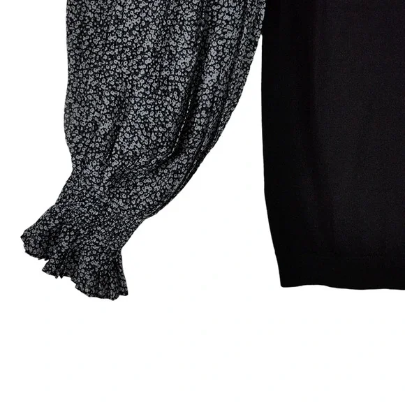 Adrianna Papell M Womens Bishop‎ Sleeve Sweater sMixed Media Black White Floral - Picture 11 of 12